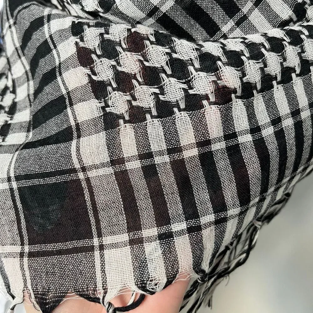 Black White Afghan Keffiyeh Cotton Military Scarf 40” x 40” Unisex NWOT